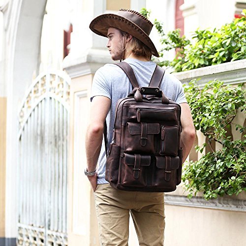 Tiding Full Grain Cowhide Leather Backpack Large Capacity 17 Inch Laptop Bag Multi Pockets Travel Daypack Vachon Studio